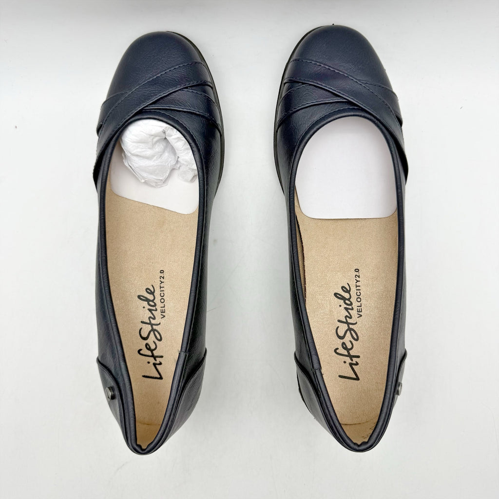 LifeStride Womens Loyal Wedge Mary Janes Size 8 M Navy Blue Vegan Leather NIB