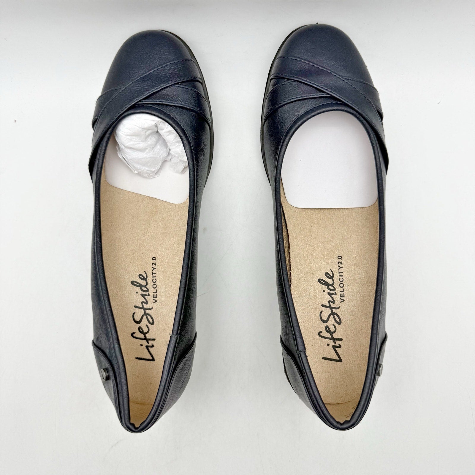 LifeStride Womens Loyal Wedge Mary Janes Size 8 M Navy Blue Vegan Leather NIB