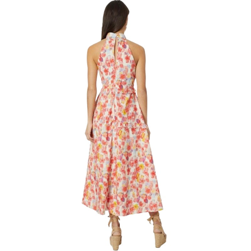 EN SAISON Women's Giada Midi Dress Small Pink Coral Floral Print Halter NWOT