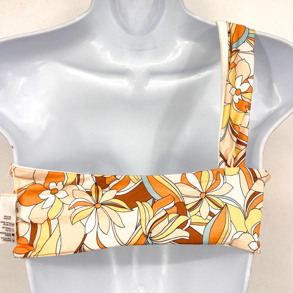L*Space Womens Mick Bikini Top XL Yellow Mod Print Floral One Shoulder NWOT