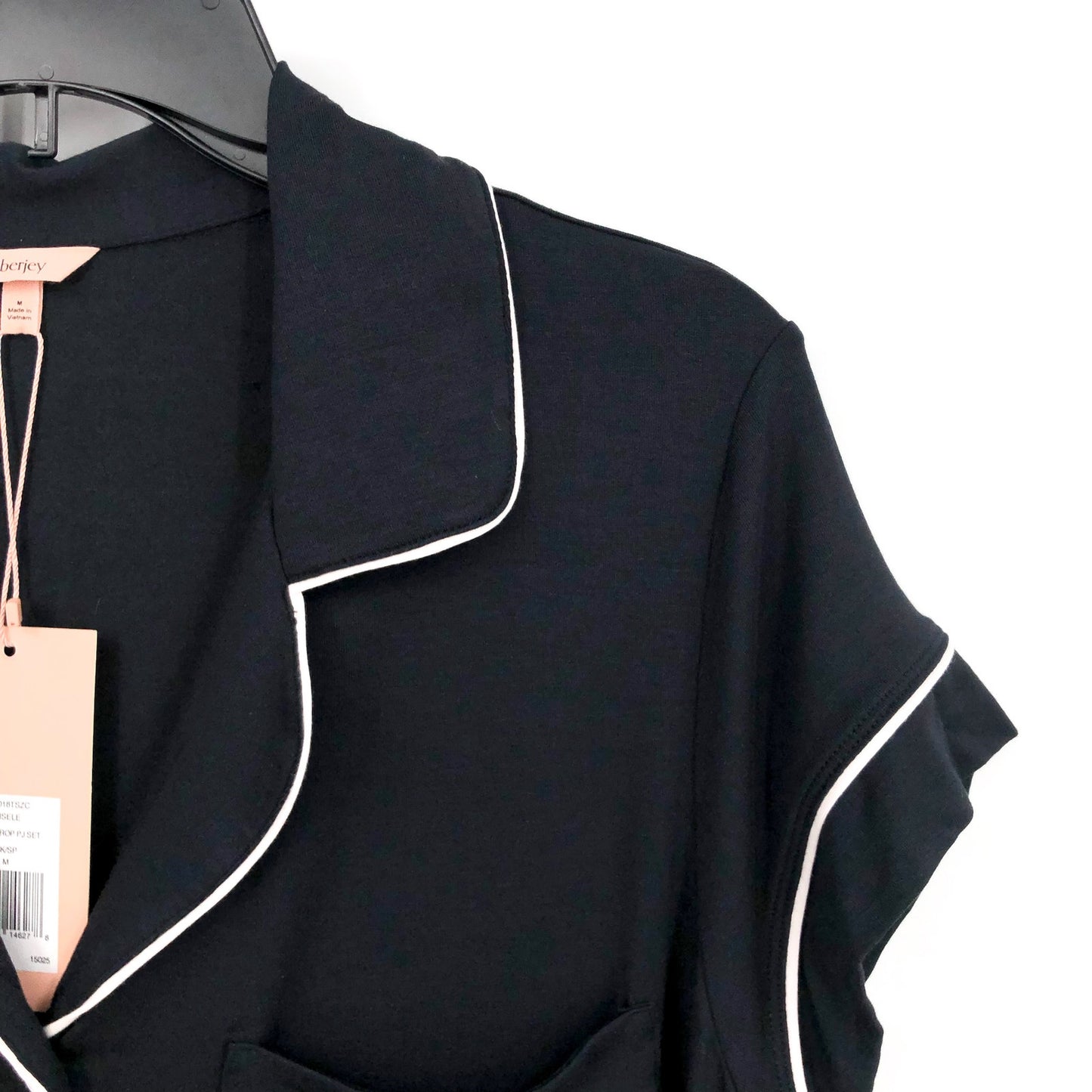 EBERJEY Gisele Short Sleeve Cropped PJ Set Medium Black Pink TENCEL Modal NWT