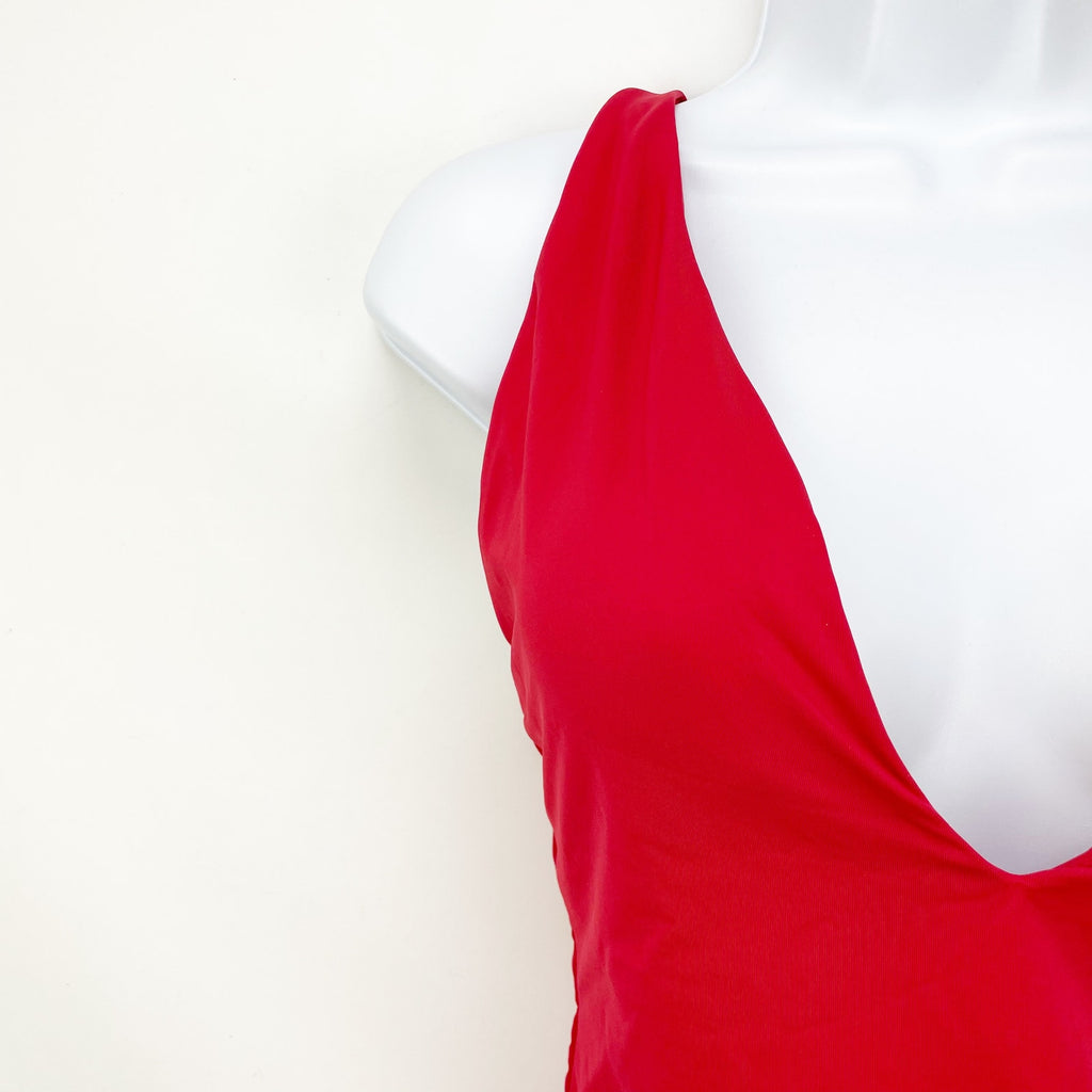 Andie Swim Womens The Bali One Piece Swimsuit Medium Tall Red Plunge