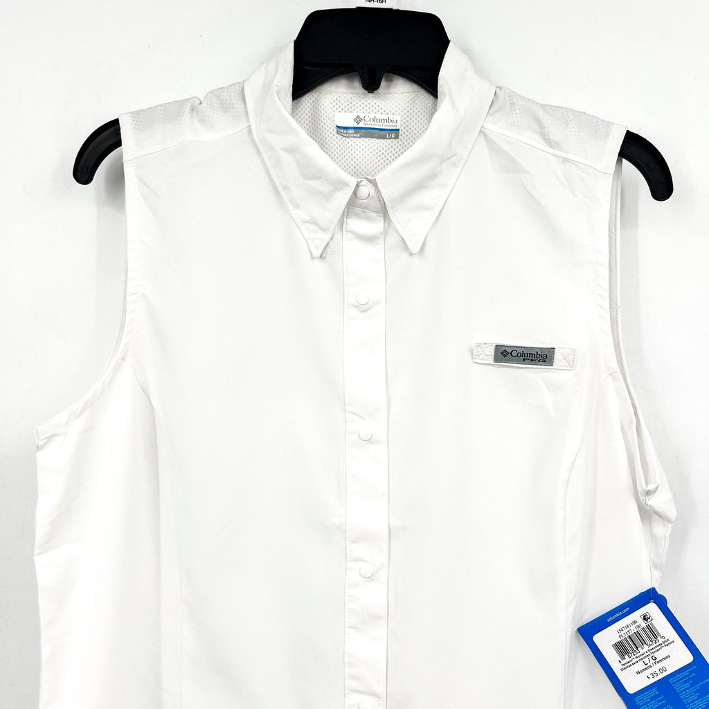 COLUMBIA Women's PFG Tamiami Shirt Large White Sleeveless Omni Shade NWT