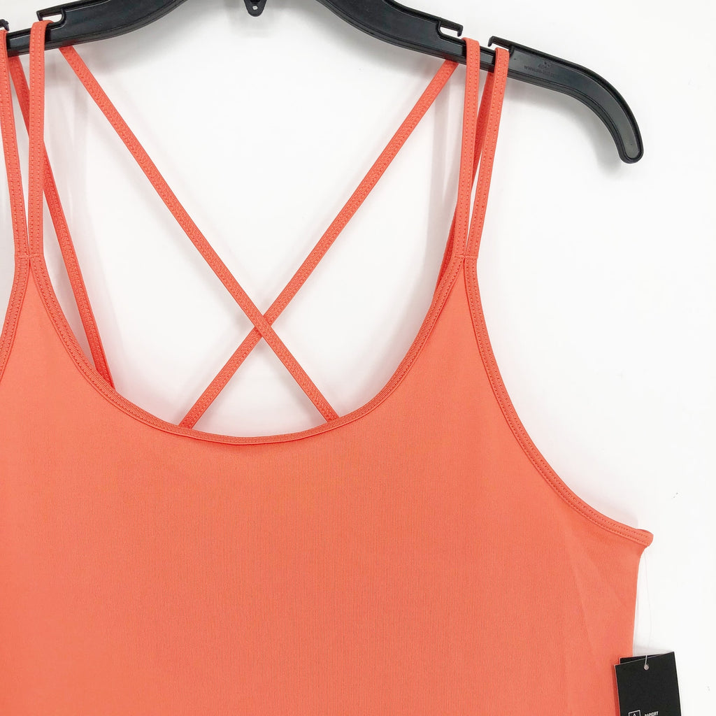 ID IDEOLOGY Women's Strappy Workout Tank Top Large Peach Orange Tech Knit NWT