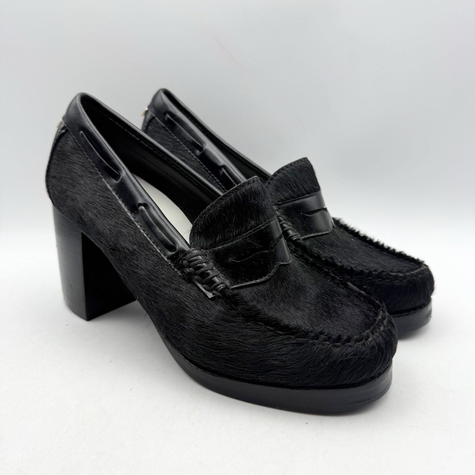 RE/DONE + Weejuns Womens Heeled Loafers US 7 M Black Calf Hair Leather NWOB