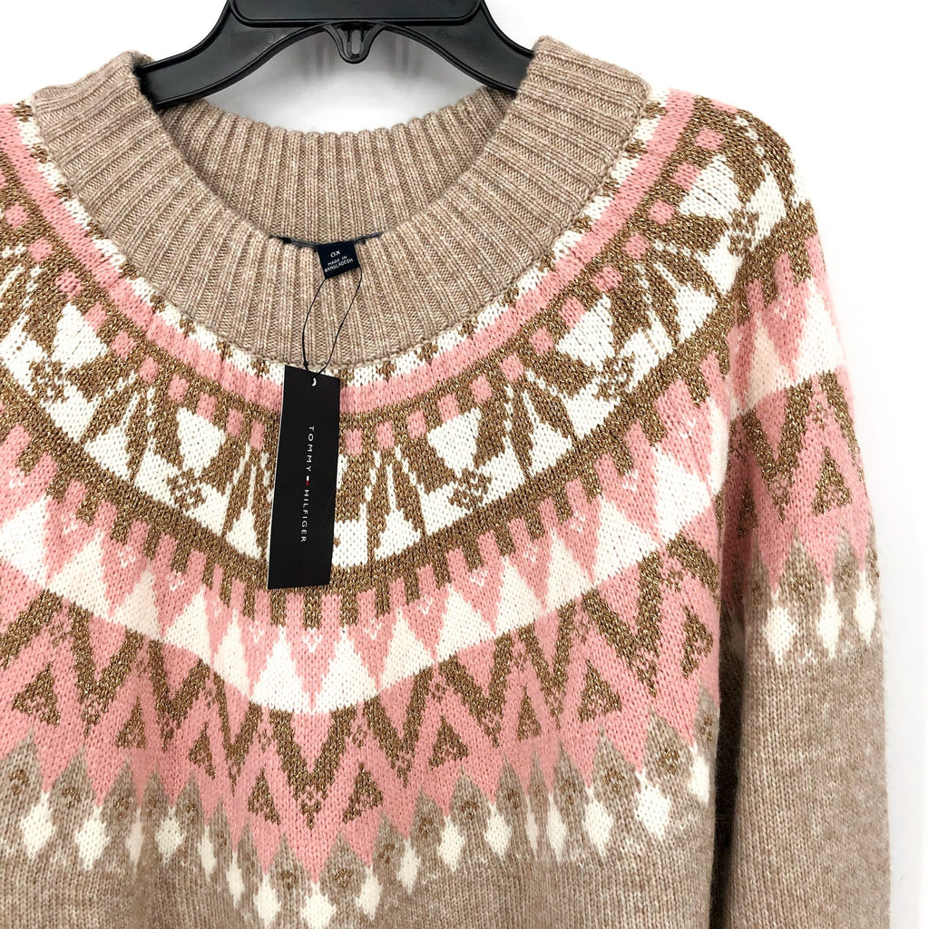 TOMMY HILFIGER Half Snowflake Pullover Sweater 2X Beige Fairisle NWT