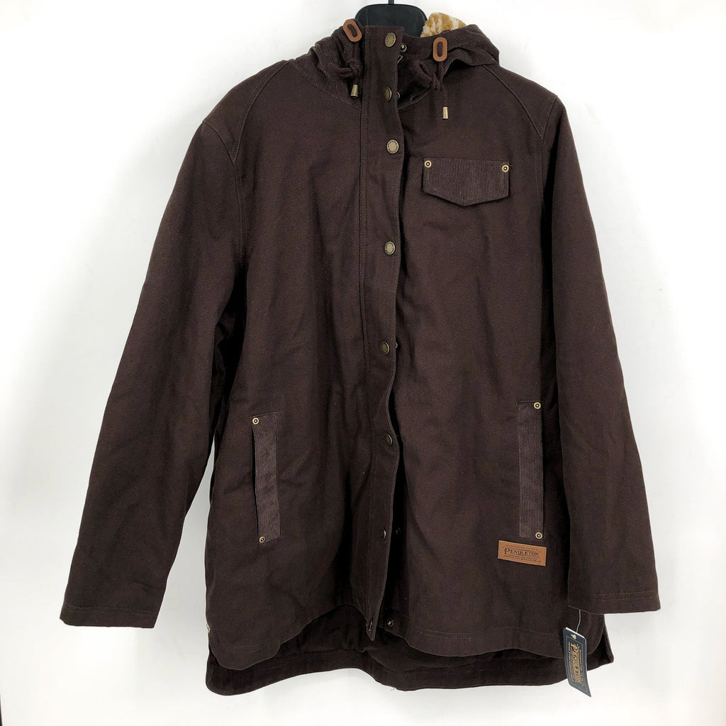 PENDLETON Womens Maria Canvas Corduroy Trim Parka XXL Coffee Brown Hooded NWT