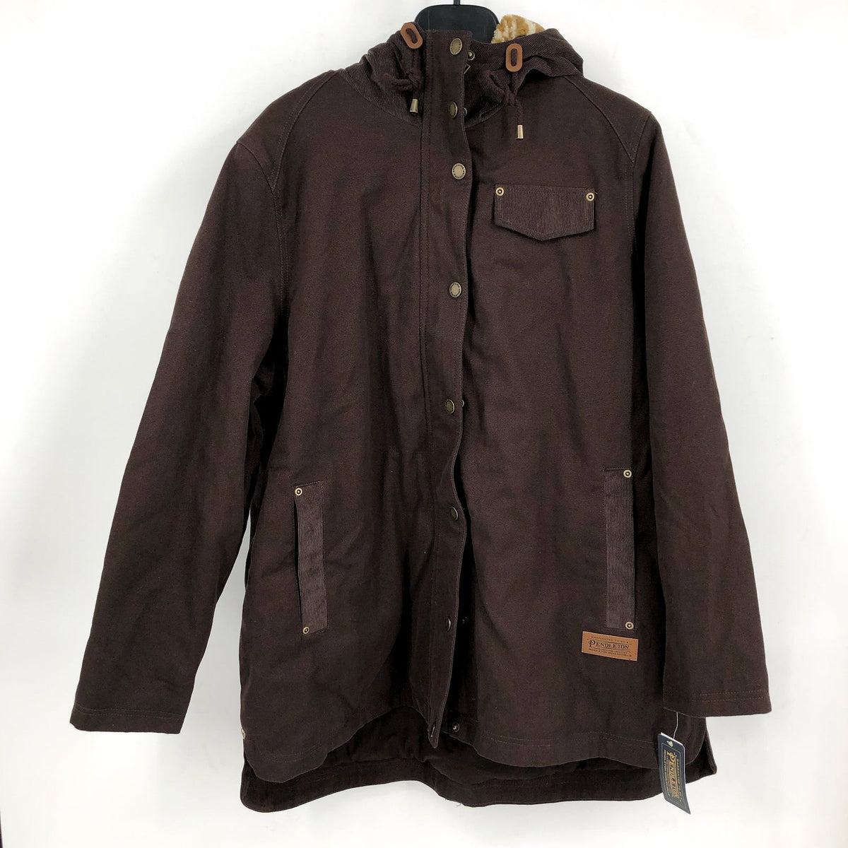 PENDLETON Womens Maria Canvas Corduroy Trim Parka XXL Coffee Brown Hooded NWT