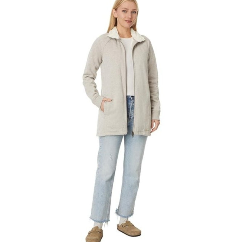 L.L. BEAN Womens 1912 Sherpa Lined Tunic Jacket Medium Grey Oatmeal Full Zip NWT