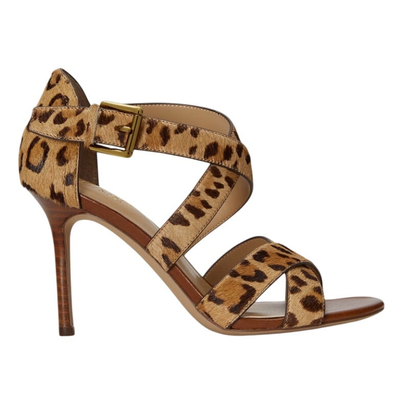 Lauren Ralph Lauren Womens Gisella Heel Sandals US 9.5 Tan Cheetah Haircalf NWOB
