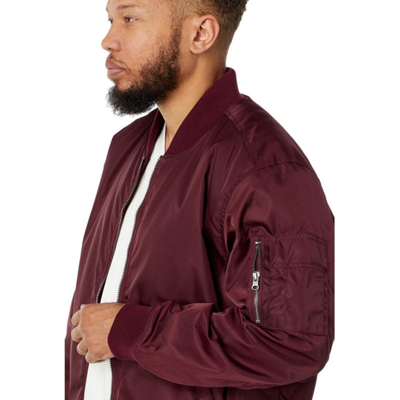 LABEL Unisex Go-To Bomber Jacket XS Red Burgundy Full Zip Oversized Fit NWT
