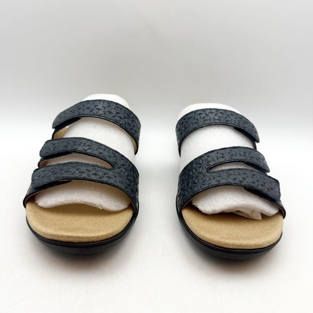 Trotters Womens Rose Tool Sandals Size 9.5 Wide Navy Blue Leather NIB