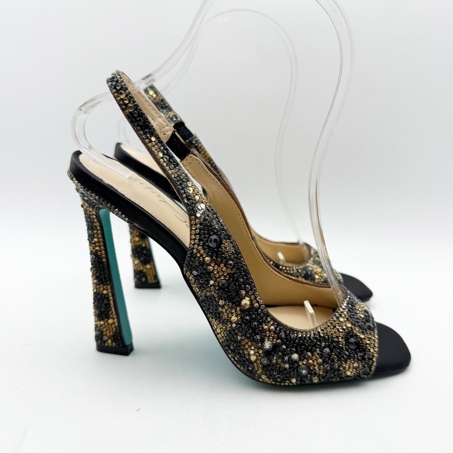 Betsey Johnson Womens Mina Heeled Sandals US 6 M Black Gold Rhinestone NWOB