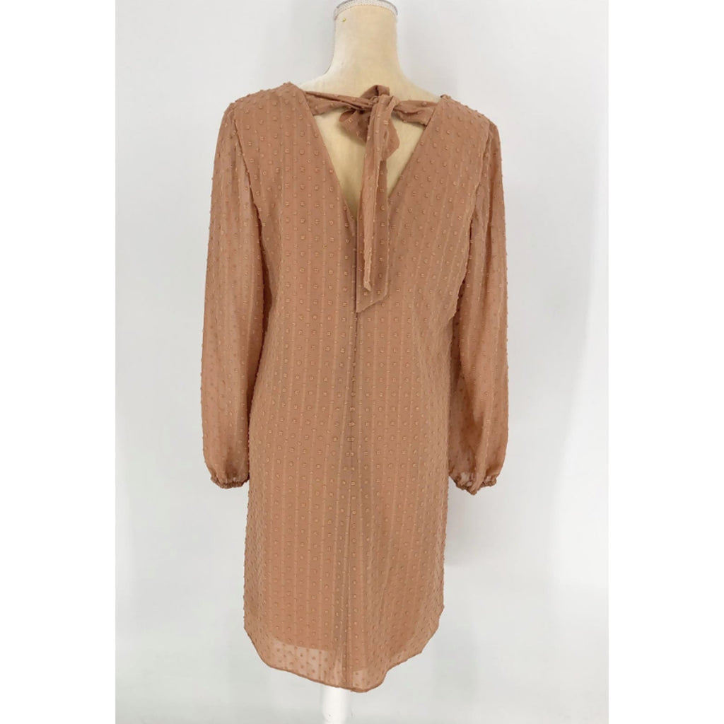 INC INTERNATIONAL CONCEPTS Women Shift Dress Large Tan Hazelwood Long Sleeve NWT