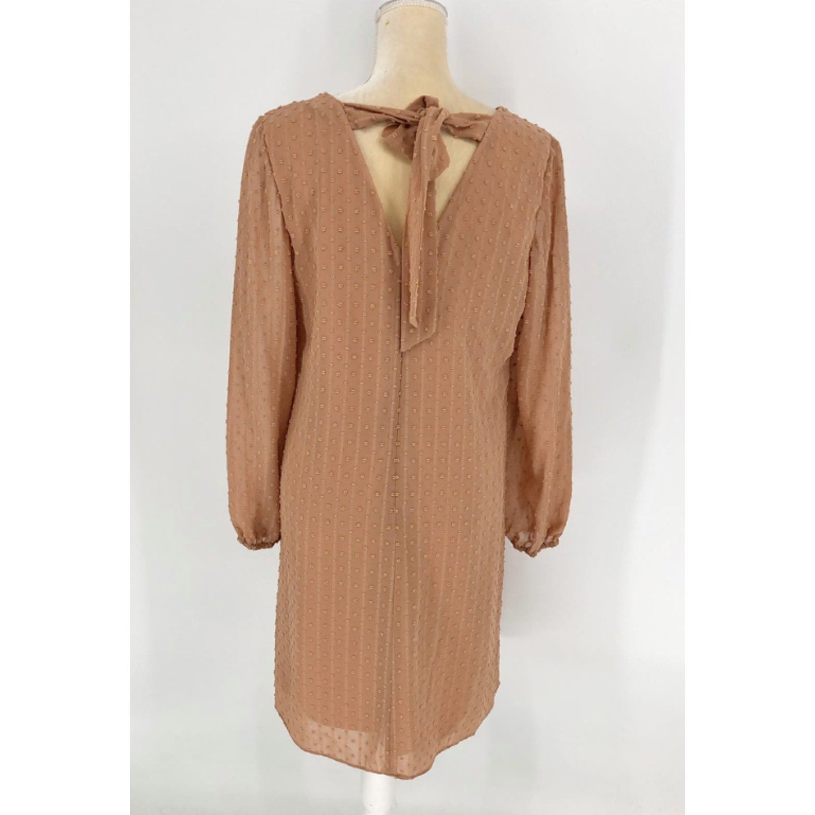 INC INTERNATIONAL CONCEPTS Women Shift Dress Large Tan Hazelwood Long Sleeve NWT