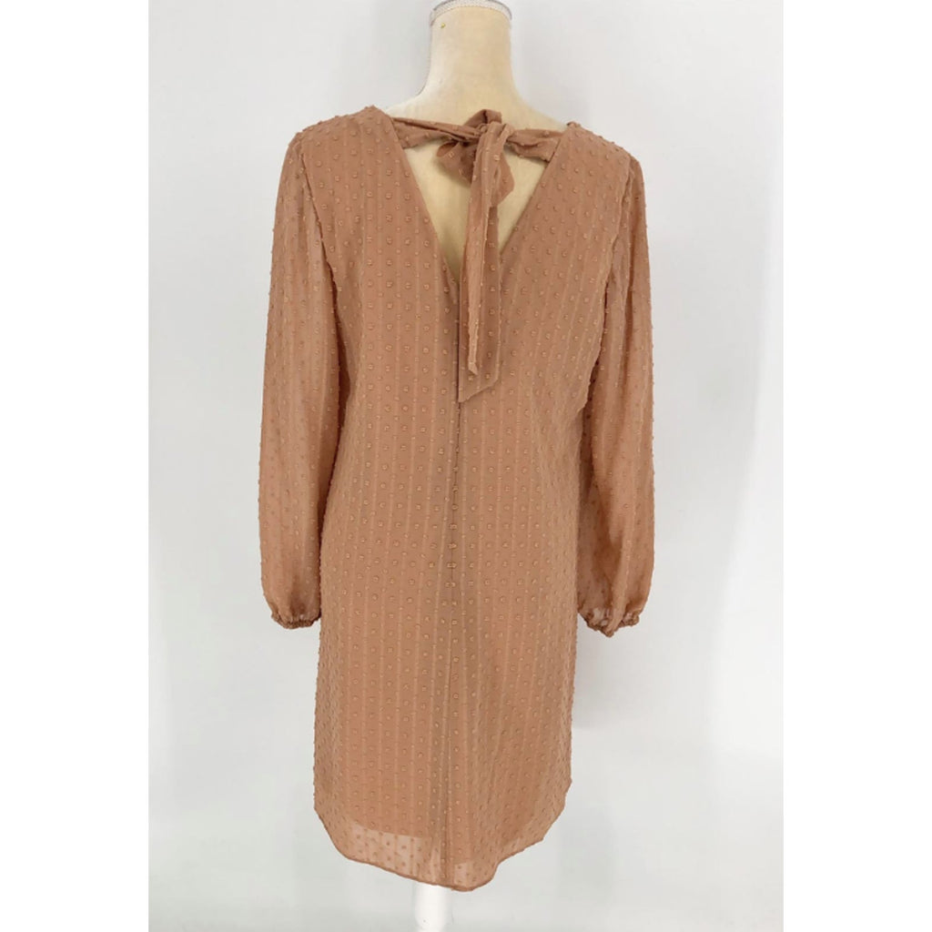 INC INTERNATIONAL CONCEPTS Women Shift Dress Large Tan Hazelwood Long Sleeve NWT