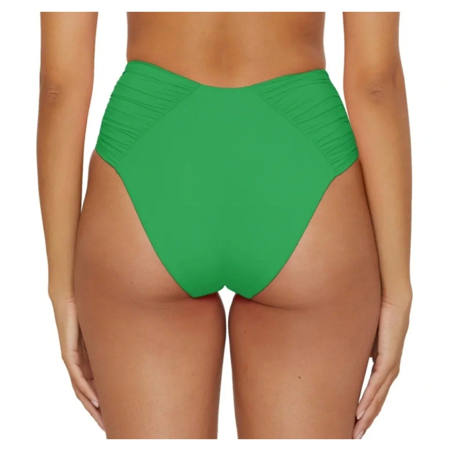 BECCA Color Code French Cut Bikini Bottom Small Emerald Green Shirred NWT