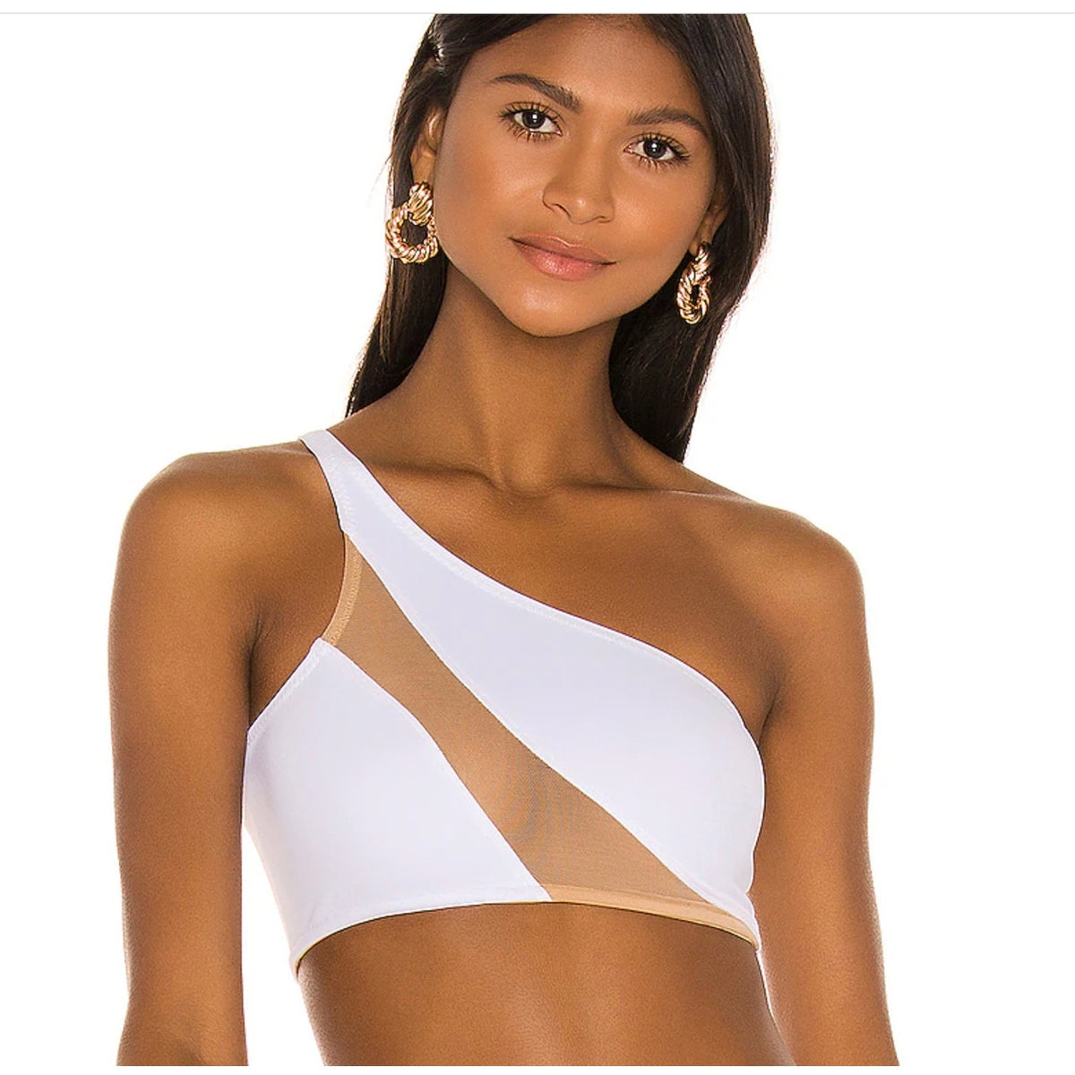 NORMA KAMALI Women's Snake Mesh Bikini Top Large White Nude One Shoulder