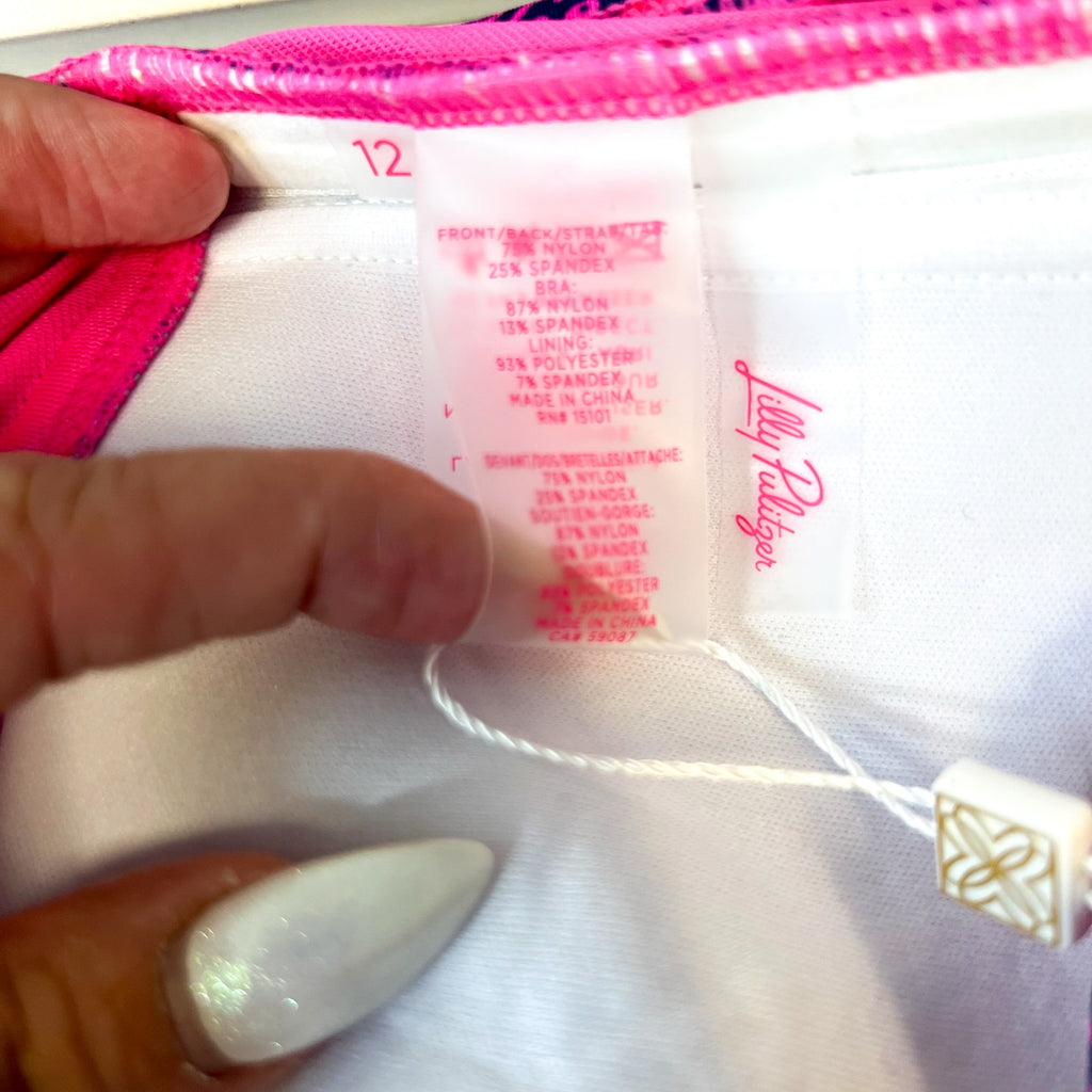 LILLY PULITZER Anneli One Piece Swimsuit Size 12 Passion Pink Star Searching NWT