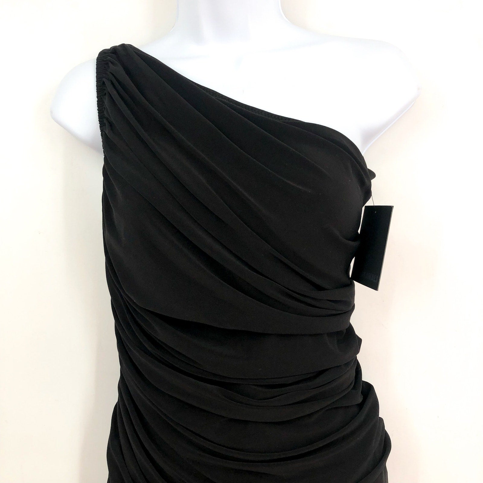 NORMA KAMALI Women's Diana Gown Small 36 Black One Shoulder Asymmetric NWT