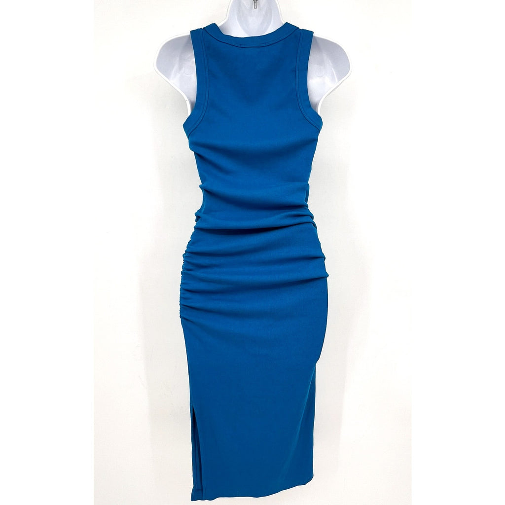MICHAEL STARS Women's Wren Ribbed Midi Dress Small Blue Stretch NWOT
