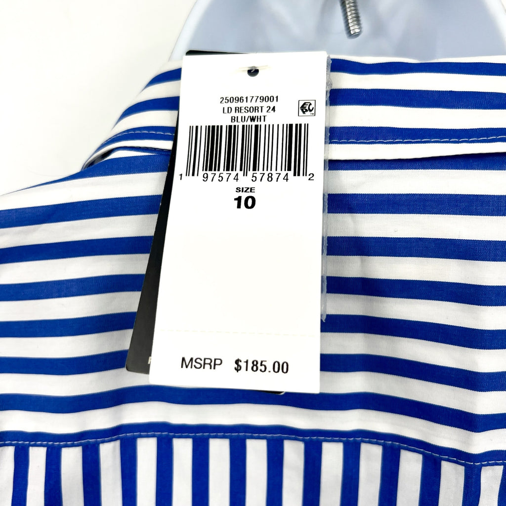 LAUREN RALPH LAUREN Kahwell Shirt Dress Size 10 Blue White Stripe Tie Waist NWT