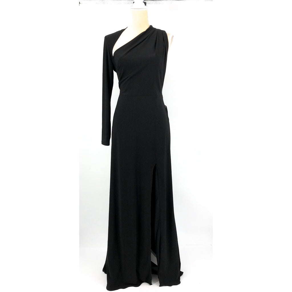 BETSY & ADAM One Shoulder Gown Size 12 Black Long Sleeve A22317N Dress NWT