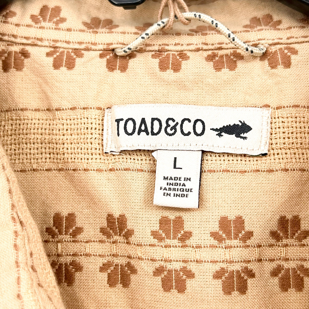 TOAD & CO Men's Treescape Short Sleeve Casual Shirt Large Tan Chai Geo Dobby NWT