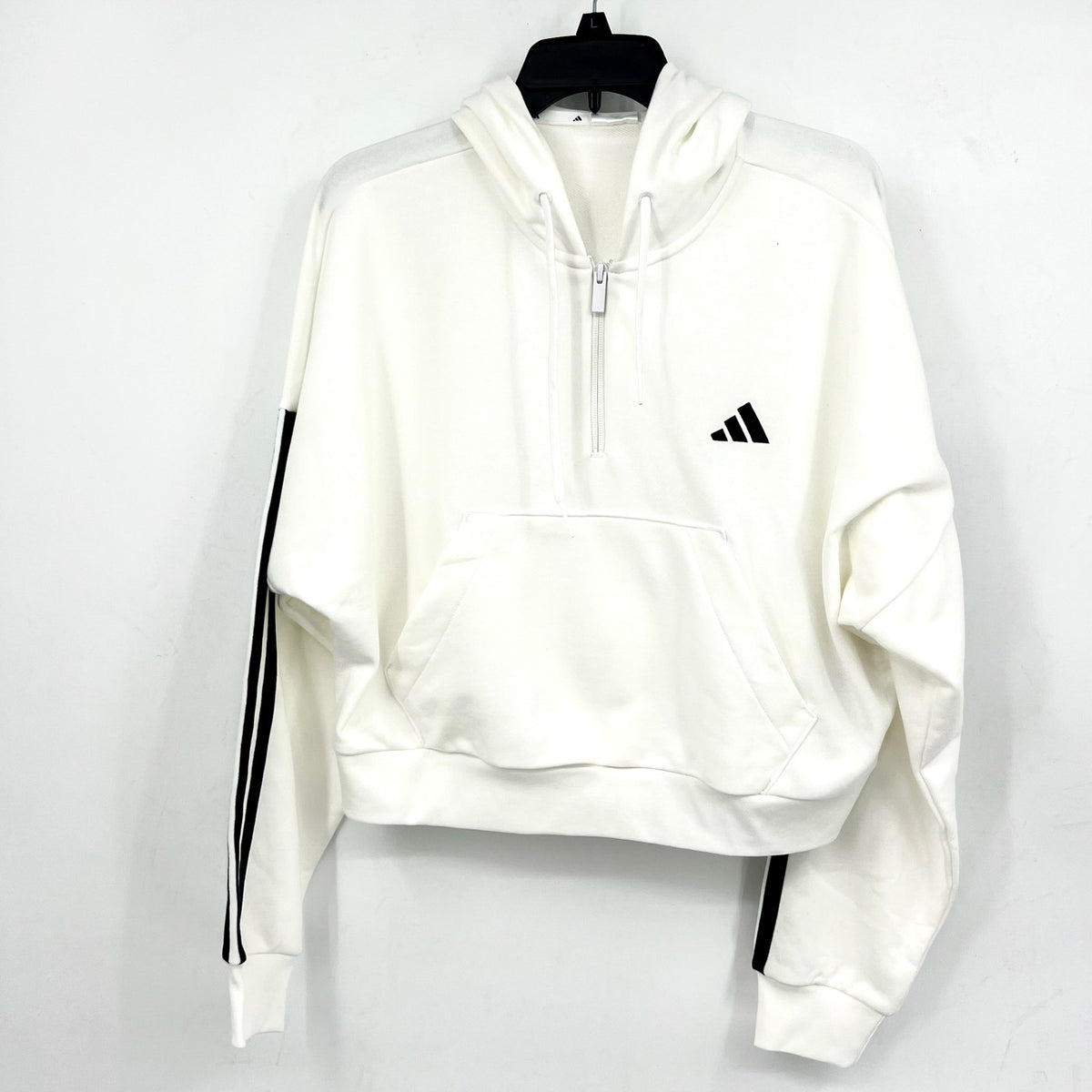 ADIDAS Essentials 3-Stripes French Terry Quarter-Zip Hoodie Medium White NWT