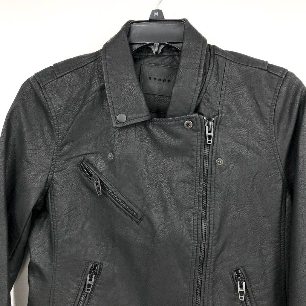 BLANKNYC Women's Moto Jacket Large Black Onyx Asymmetric Vegan Leather NWT