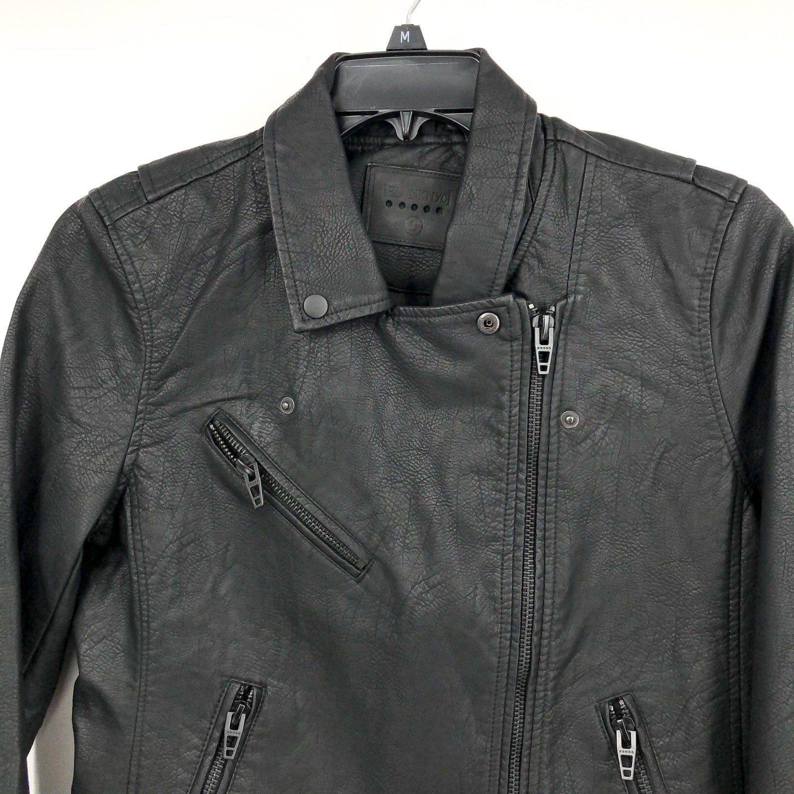 BLANKNYC Women's Moto Jacket Large Black Onyx Asymmetric Vegan Leather NWT