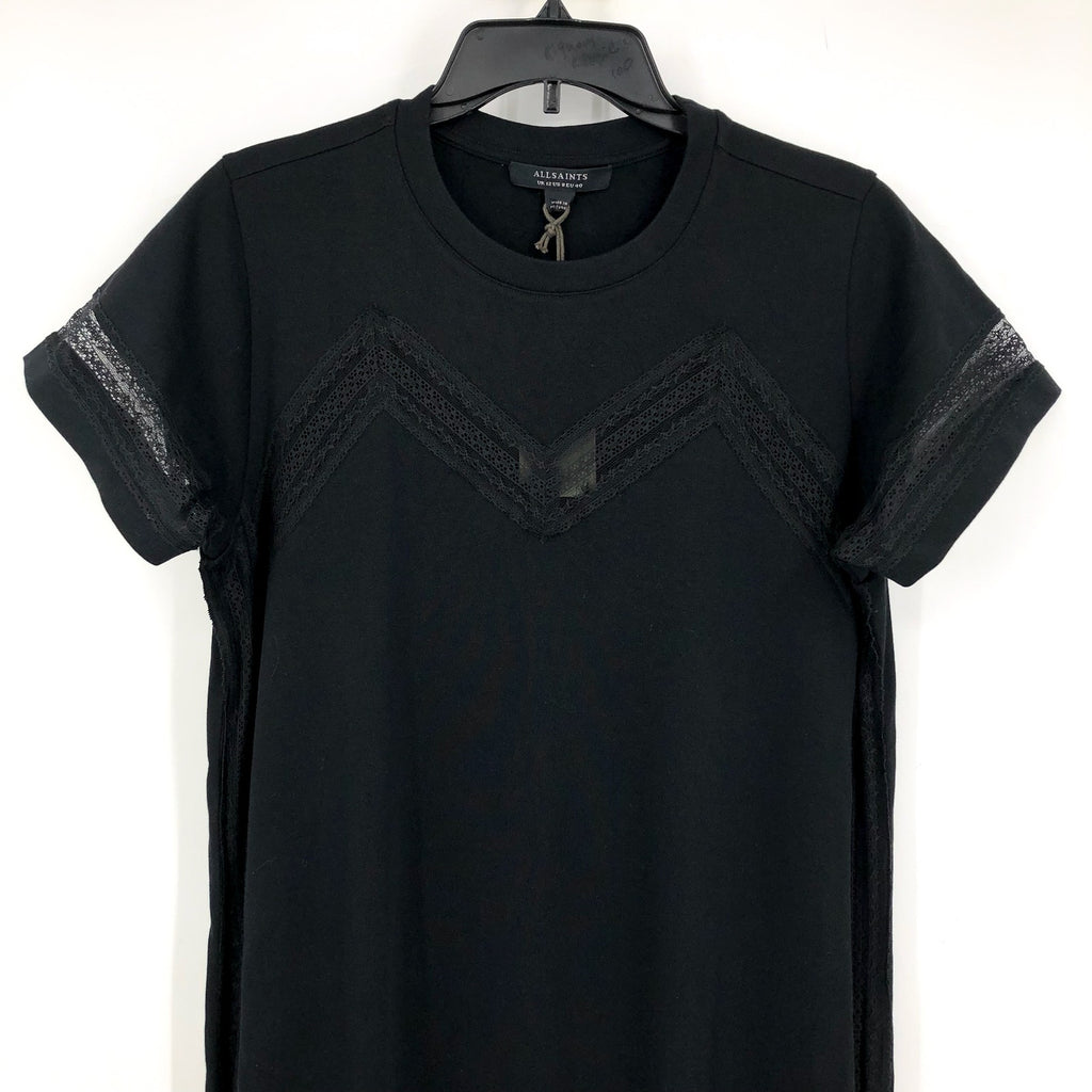 ALLSAINTS Women's Anna Lace Maxi Dress Size 8 Black Short Sleeve NWT