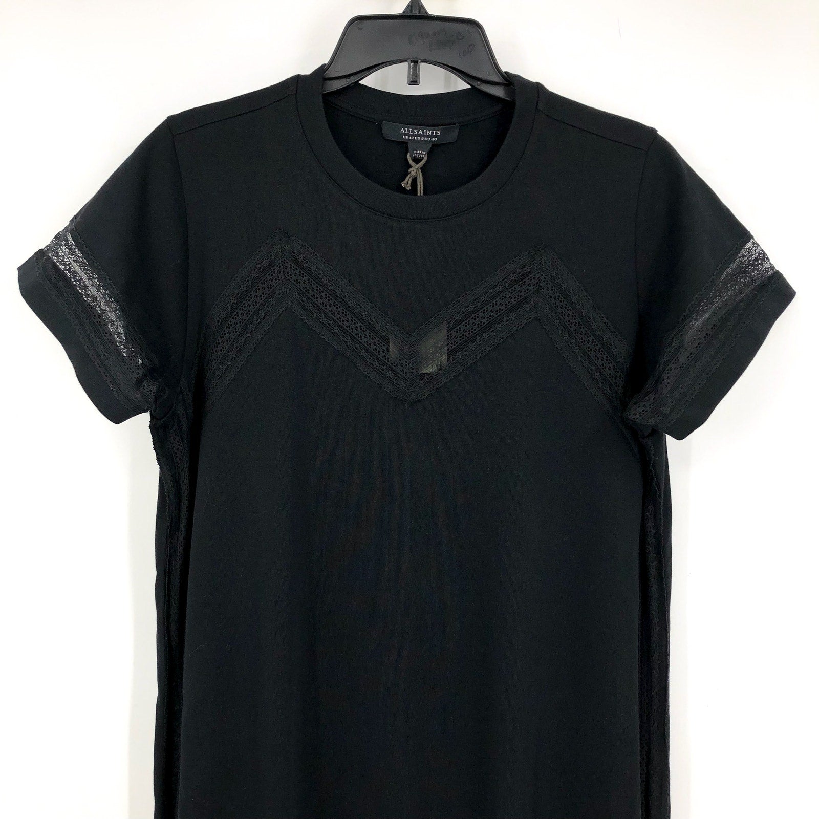 ALLSAINTS Women's Anna Lace Maxi Dress Size 8 Black Short Sleeve NWT