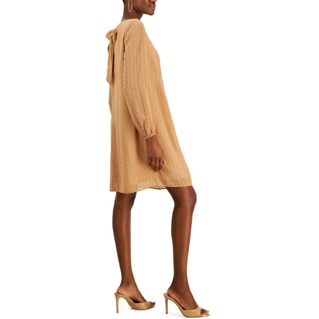 INC INTERNATIONAL CONCEPTS Women Shift Dress Large Tan Hazelwood Long Sleeve NWT