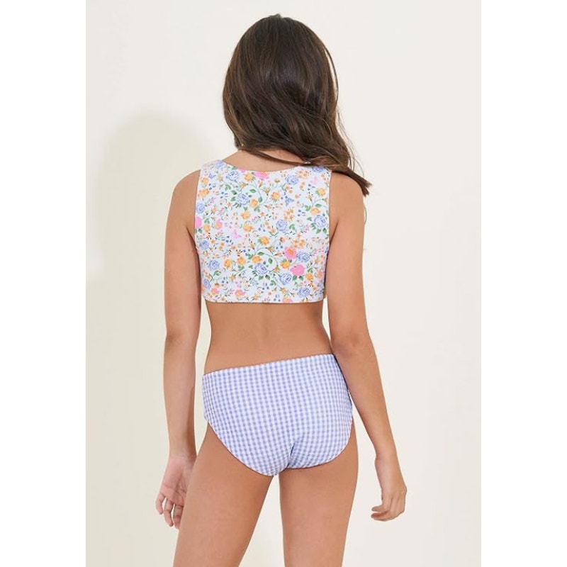 MAAJI Backyard Twist One Piece Swimsuit Girls 12 White Floral Reversible NWT