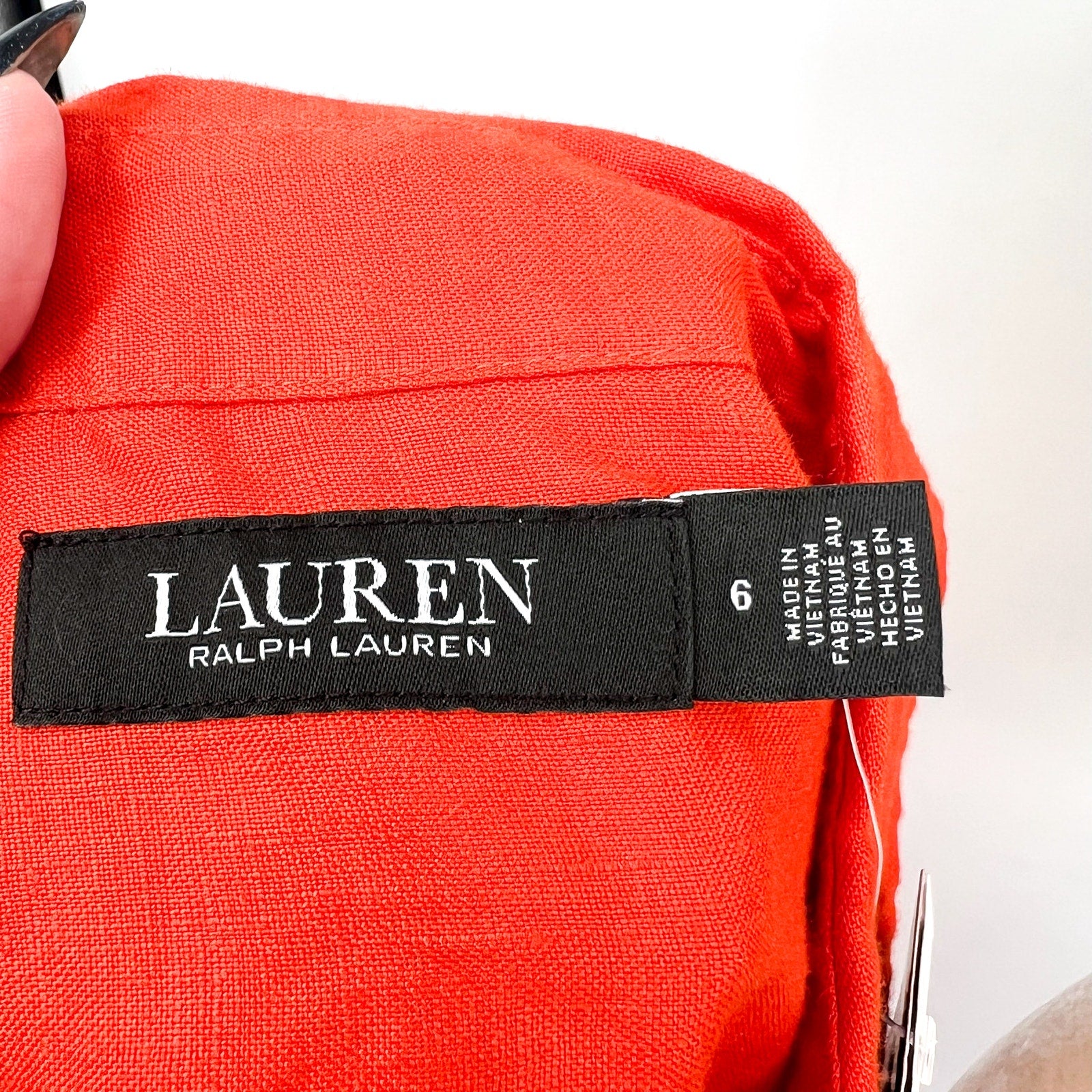 LAUREN RALPH LAUREN Tie-Front Linen Shirtdress Size 6 Orange Short Sleeve NWT
