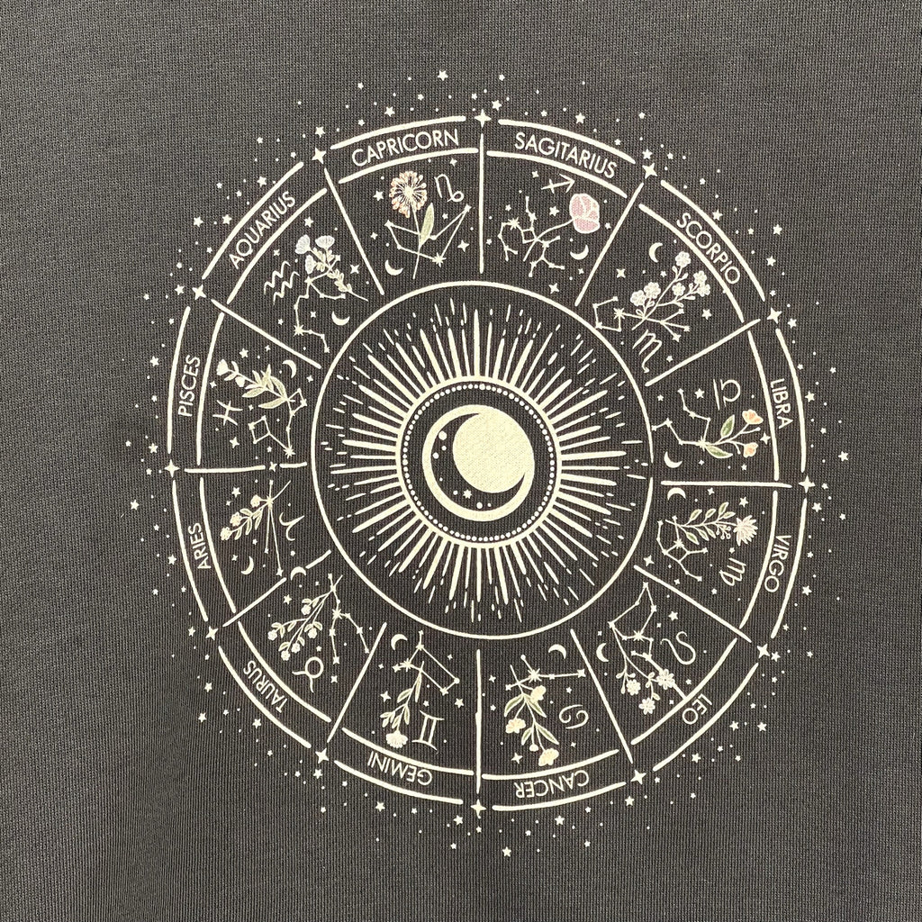 PACT Women's Star Signs Graphic Slouchy Sweatshirt Small Charcoal Grey NWT