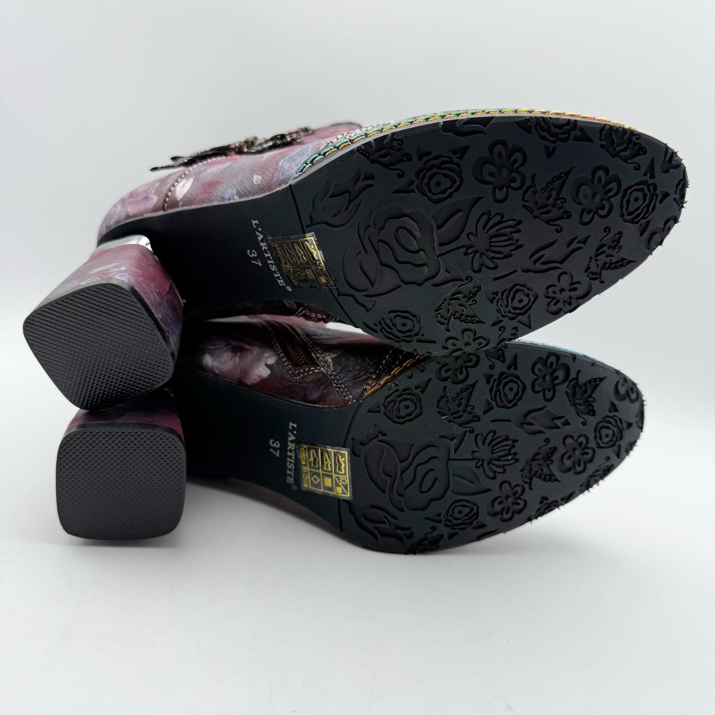 L'Artiste by Spring Step Womens Carre Heeled Boots EU 37 US 7 Purple Leather NIB