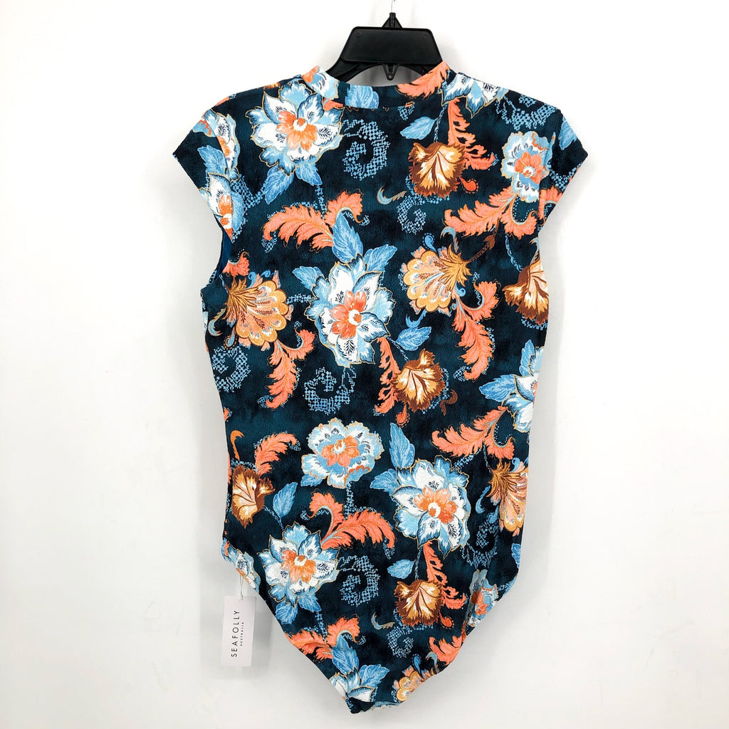 SEAFOLLY Spring Festival Zip Front One Piece Swimsuit US 12 Navy Blue Floral NWT