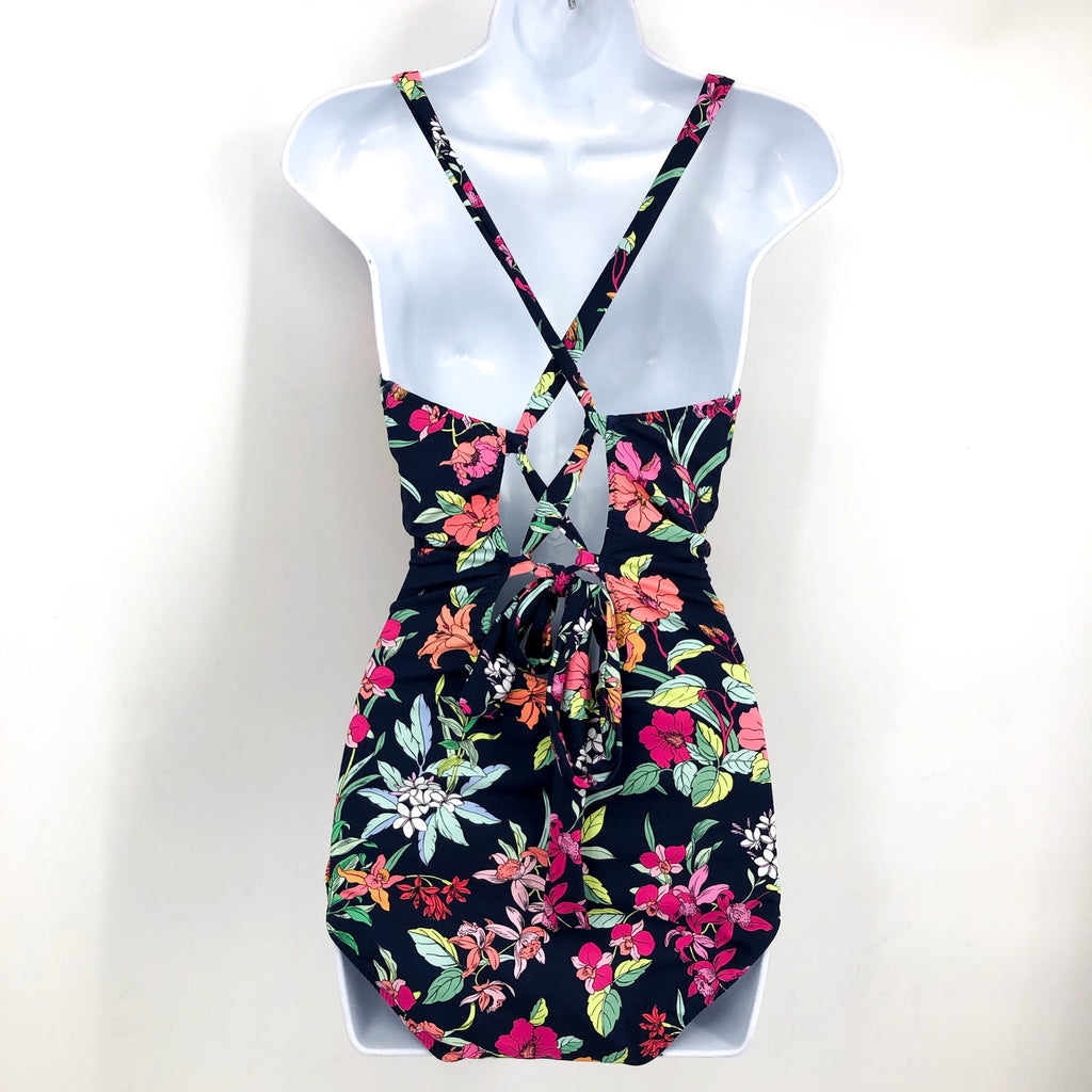 TOMMY BAHAMA Summer Floral Reversible One Piece Swimsuit Size 12 Navy Blue NWT