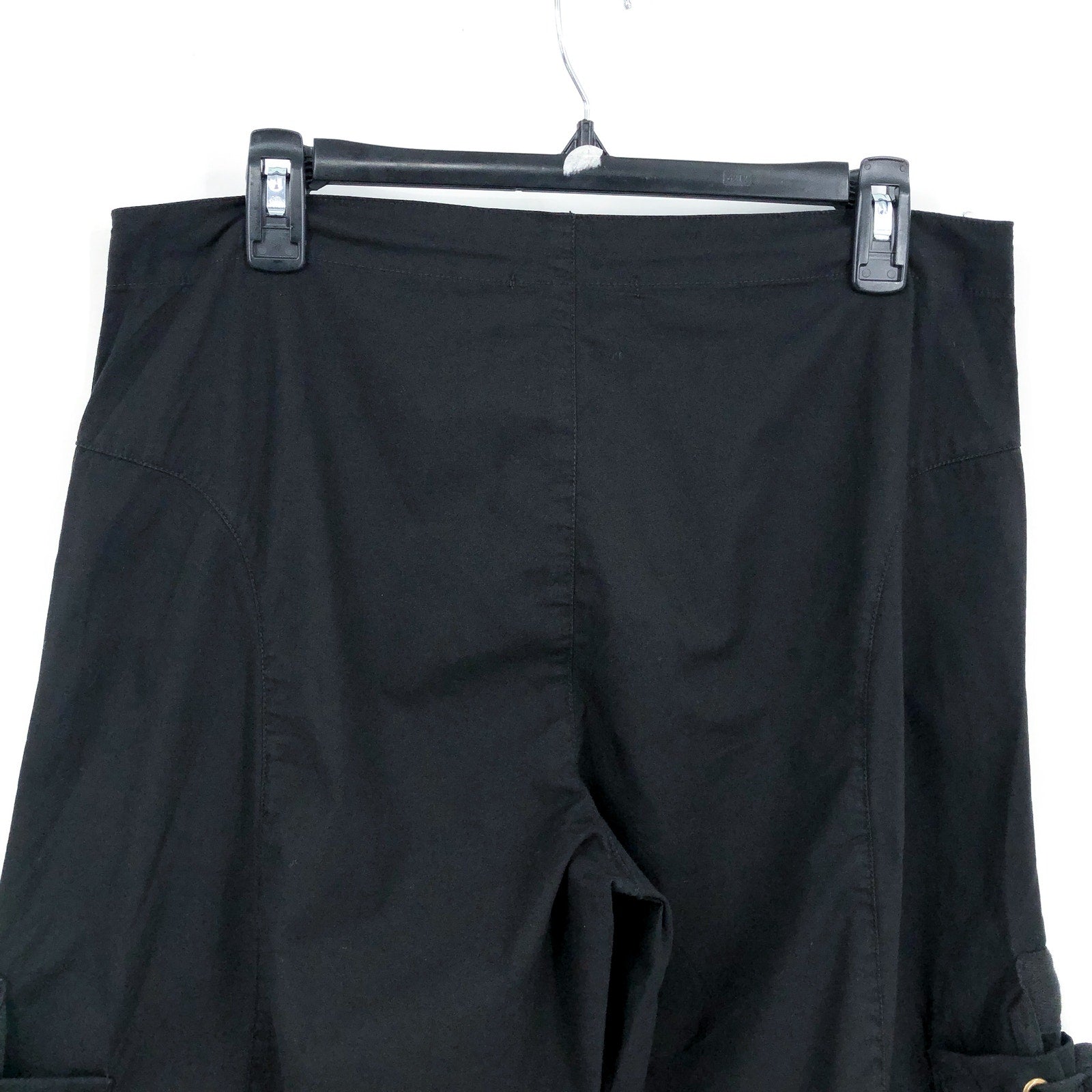 XCVI Women's Cargo Gaucho Crop Pants Medium Black Lagenlook Flare Wide Leg NWT