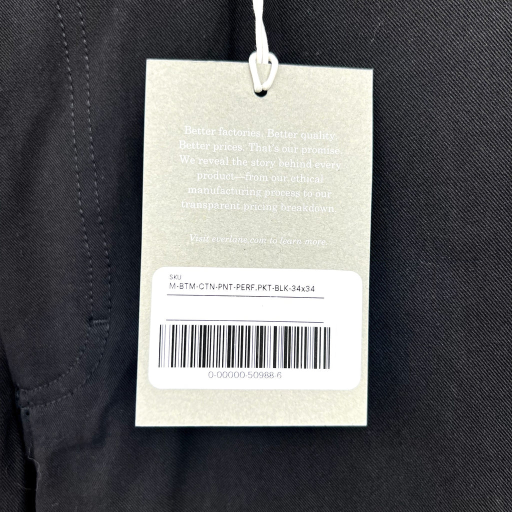 EVERLANE Men's The Performance 5-Pocket Pants 34x34 Black Chino Stretch NWT