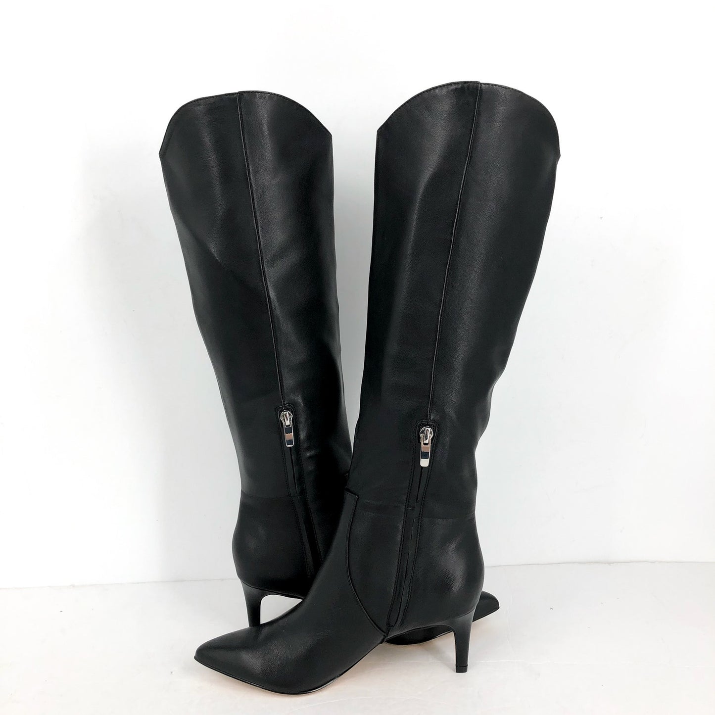 NINE WEST Women's Sirena Knee High Boots Size 7M Black Leather Pointed Toe