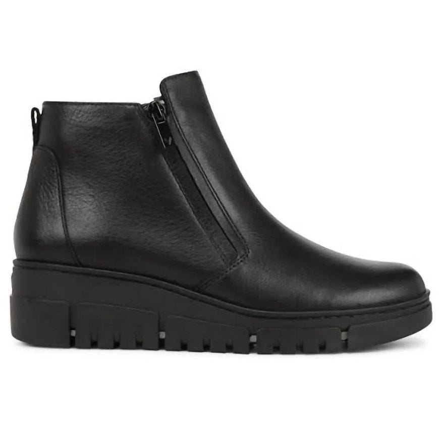 Vionic Womens Uptown Sur Ankle Boots Size 7 EU 37 Black Leather Wedge NIB