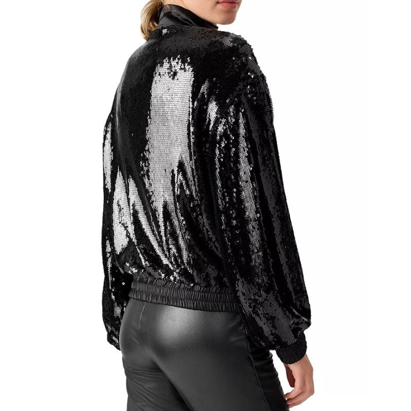 SANCTUARY Women's Sloan Sequined Bomber Jacket Black 1X