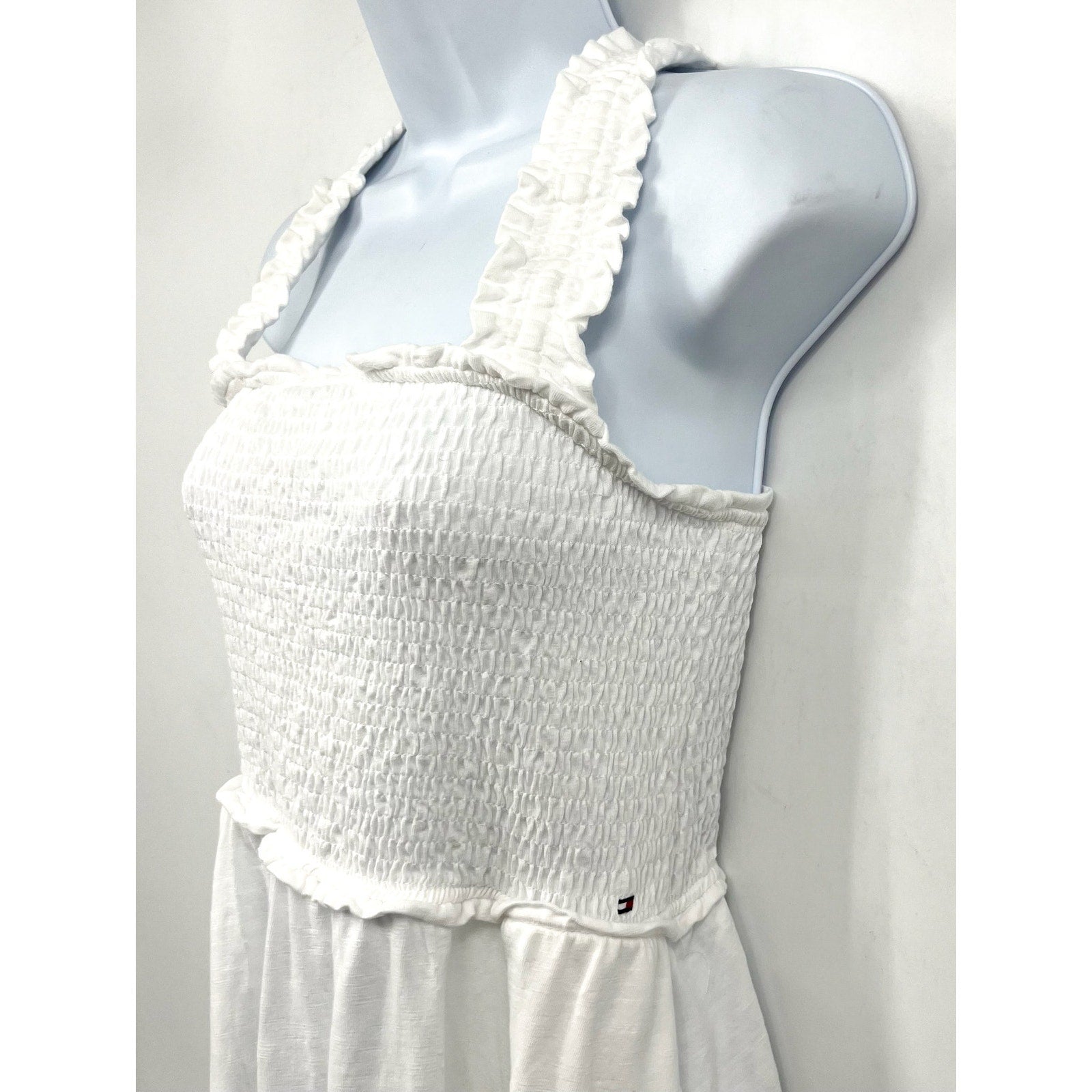 TOMMY HILFIGER Women's Solid Smocked Midi Dress Small Bright White Cotton NWT