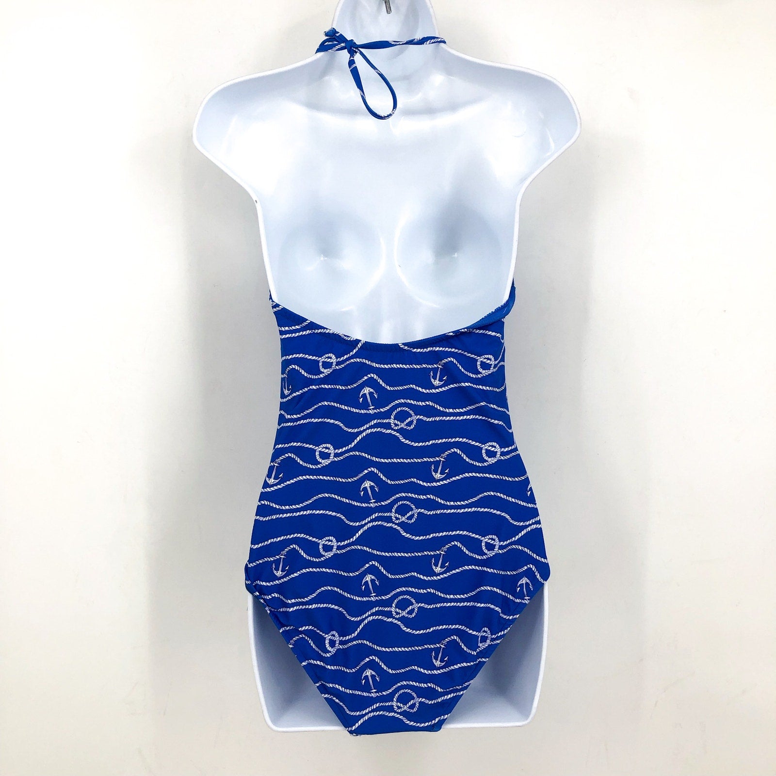 SEAFOLLY Bandeau Halter One Piece Swimsuit Size 6 Blue Azure Set Sail Print NWT