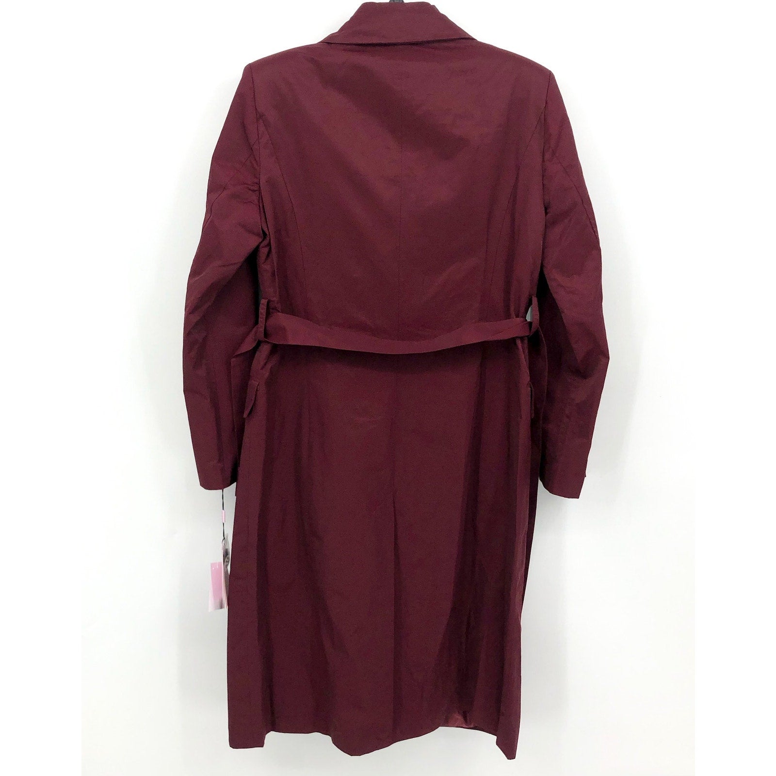 AVEC LES FILLES Womens Stretch Cotton Trench Coat Medium Burgundy Red Belted NWT