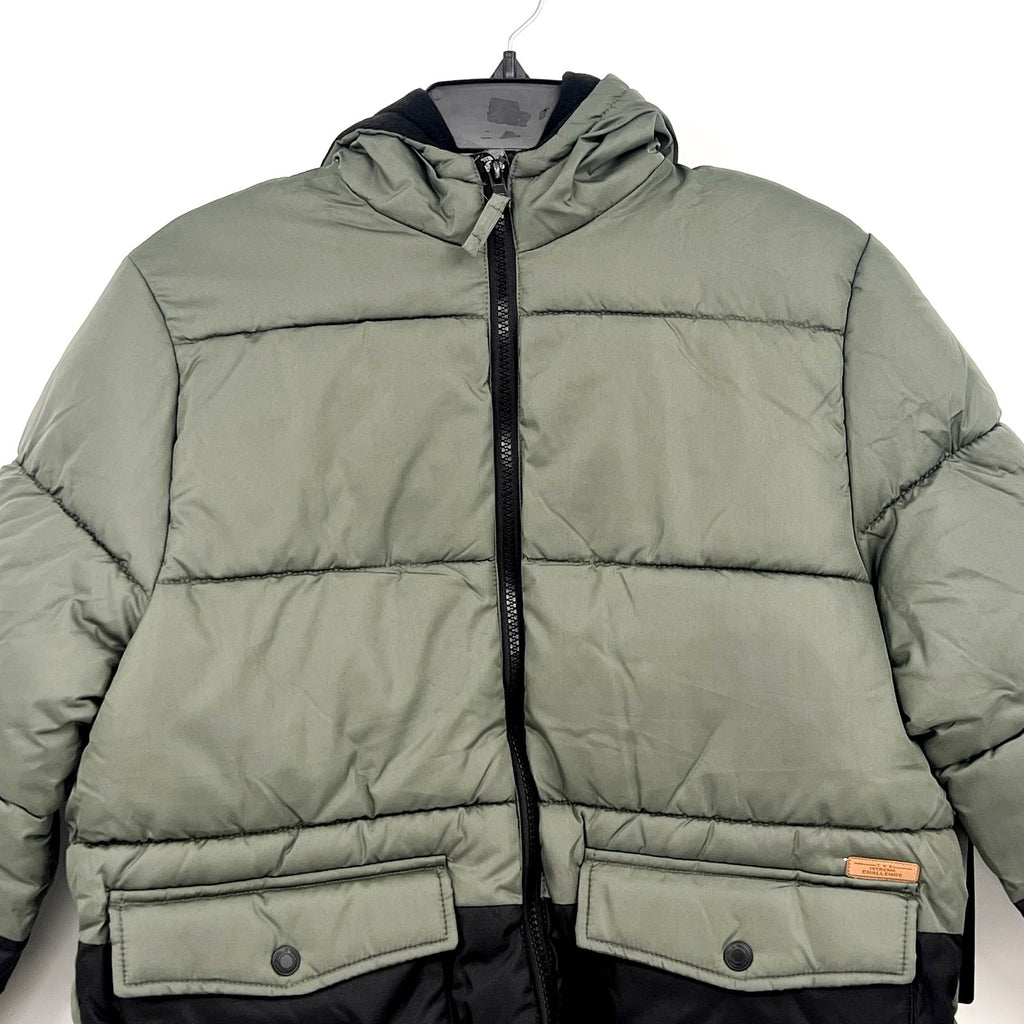 IXTREME Boy's Hooded Colorblock Puffer Winter Coat XL 14/16 Green Black NWT