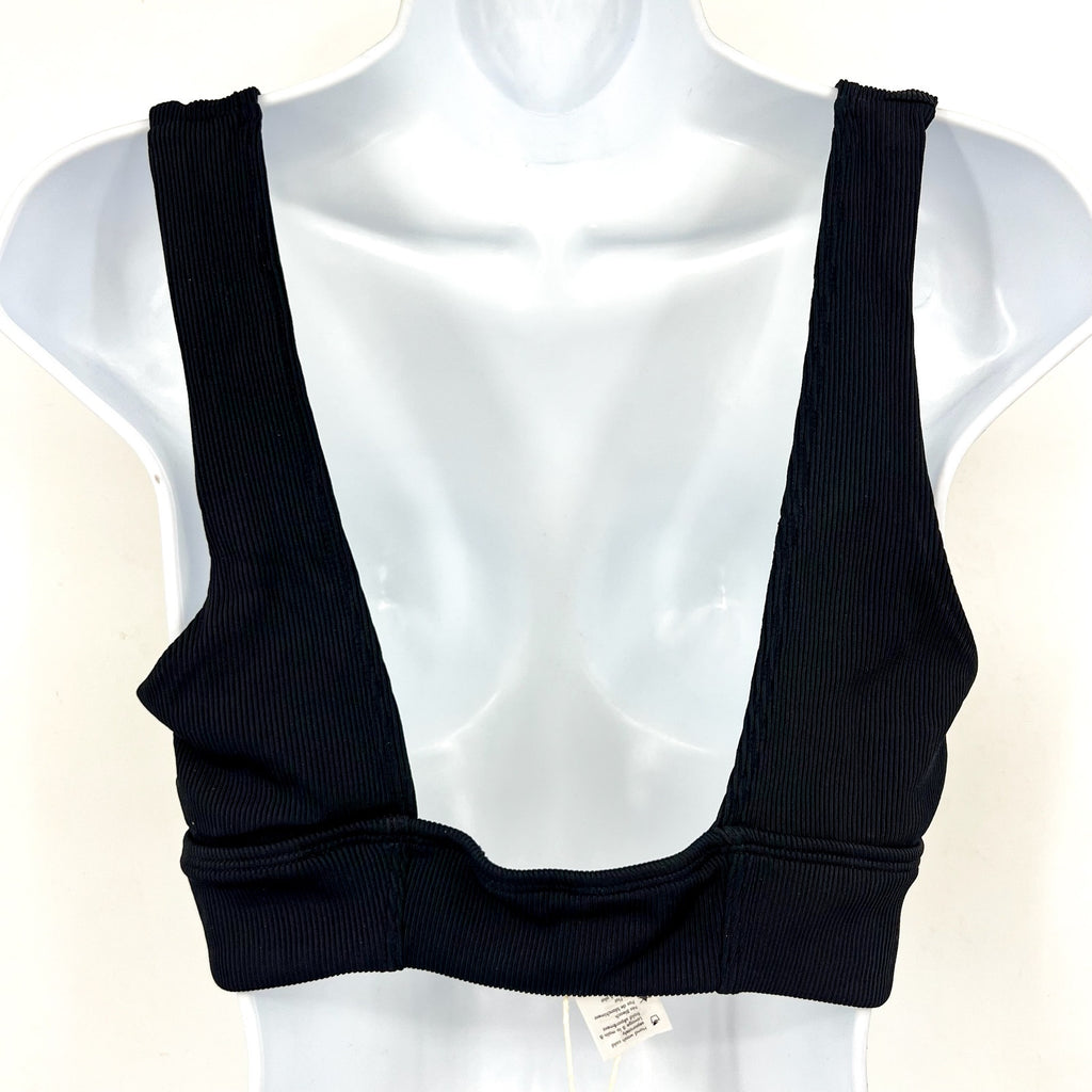 L*SPACE Women's Hailey Rib Bikini Top Medium Black Sweetheart Neck NWT